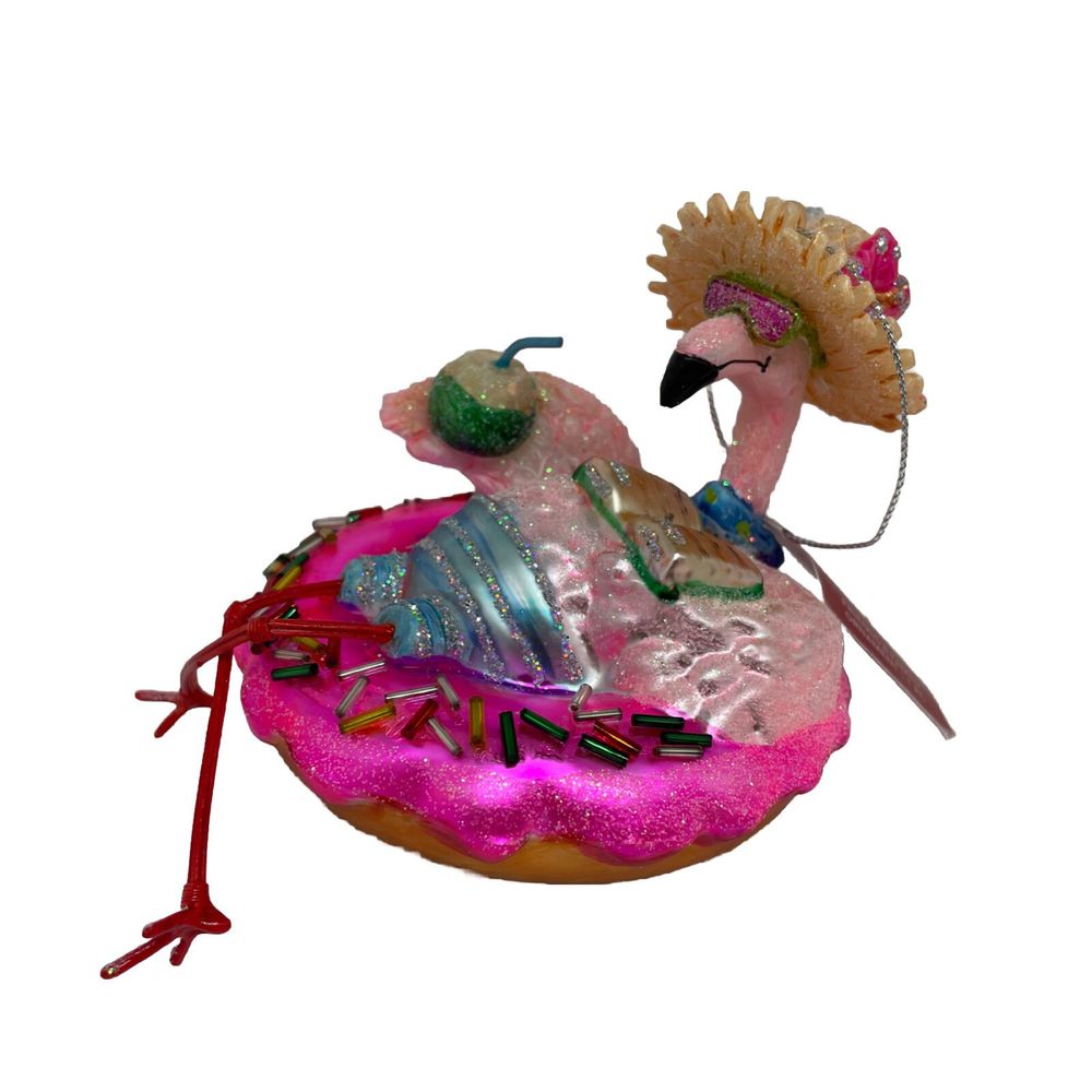 Flamingo Cocktail Made of Glass Ornament Pool Beach Floaty Swim Tropical Hawaii